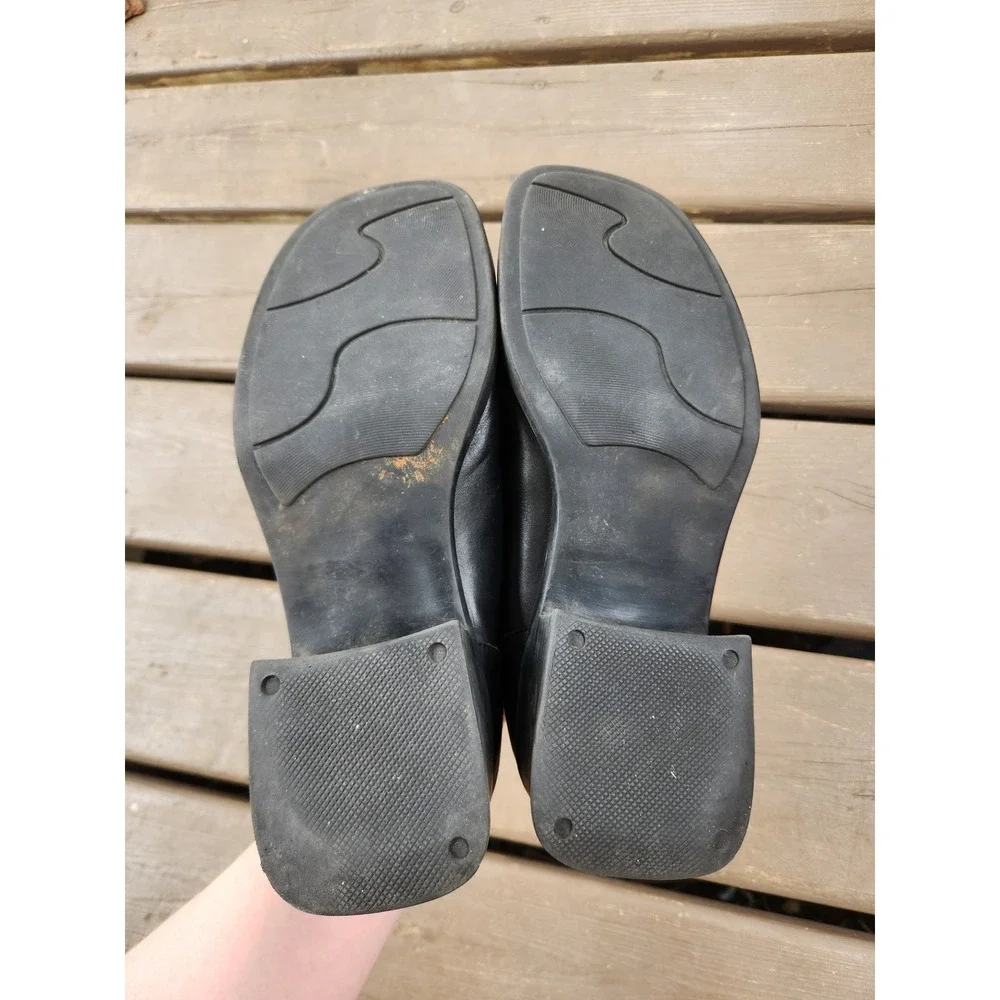 Vintage 90s y2k‎  Black Leather Chunky Block Heel Monk Strap Loafers Size 8M